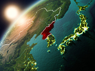 North Korea on planet Earth in sunset