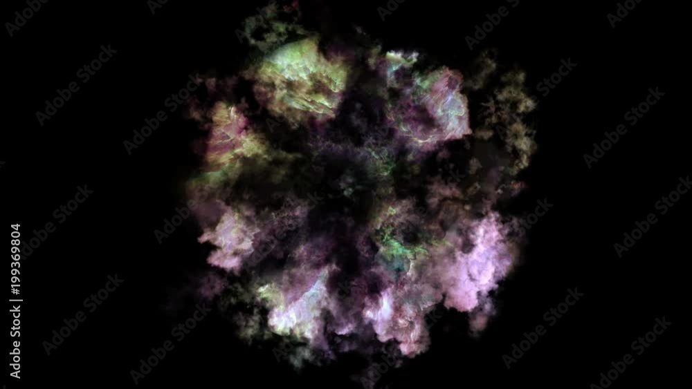 Poster color 3d smoke explosion shockwave effect and divergent wave isolated on black background. colorful 