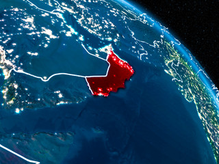Satellite view of Oman at night