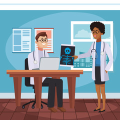 Medical teamwork at doctors office vector illustration graphic design