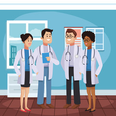 Medical teamwork at doctors office vector illustration graphic design