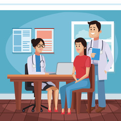 Doctors office cartoon with patient vector illustration graphic design