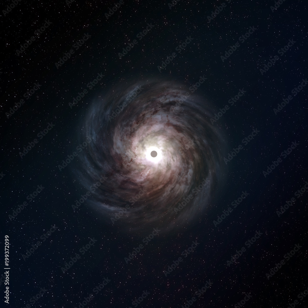 Canvas Prints a top down bird's eye view of a rotating spiral galaxy in deep space with a black hole in the center