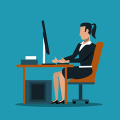 Business woman at office using computer vector illustration graphic design