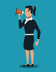 Business woman with speaking with bullhorn vector illustration graphic design