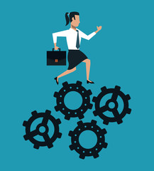 Business woman with briefcase running on gears vector illustration graphic design