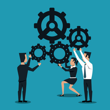 Business people and gears vector illustration graphic design