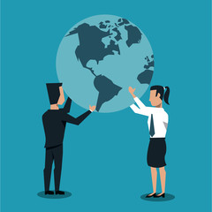 Business couple and world vector illustration graphic design