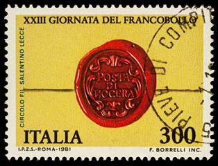 Wax seal on postage stamp