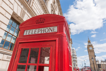 Telephone booth near the British Parliament in London