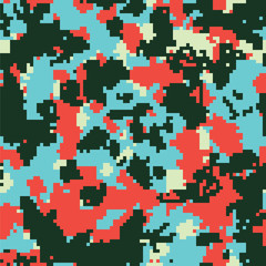 Seamless fashion elite blue and red pixel digital camouflage pattern vector