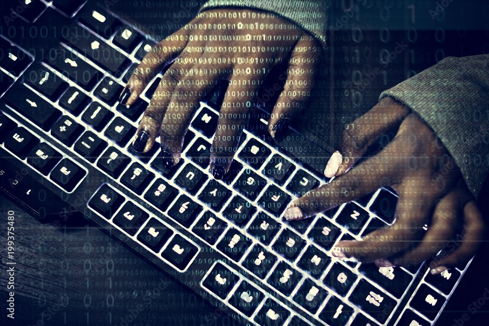 Poster closeup of hands working on computer keyboard