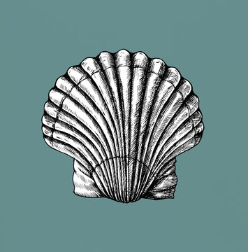 Hand drawn scallop saltwater clams
