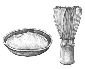 Hand drawn Japanese traditional green tea