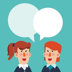 Two successful and smiling business women. Partnership, cooperation, collaboration and teamwork in business vector concept