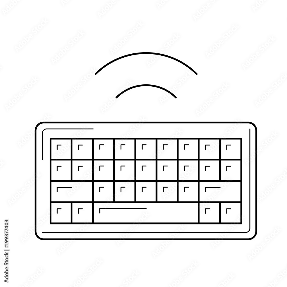 Poster wireless keyboard vector line icon isolated on white background