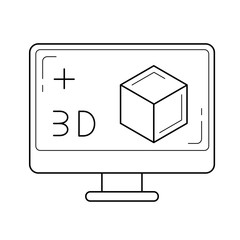Computer monitor with 3D box vector line icon isolated on white background
