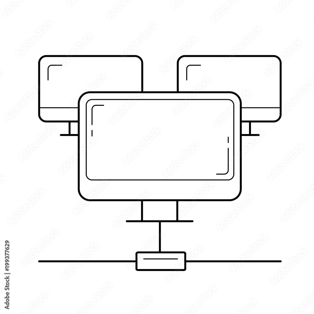 Poster computer network vector line icon isolated on white background