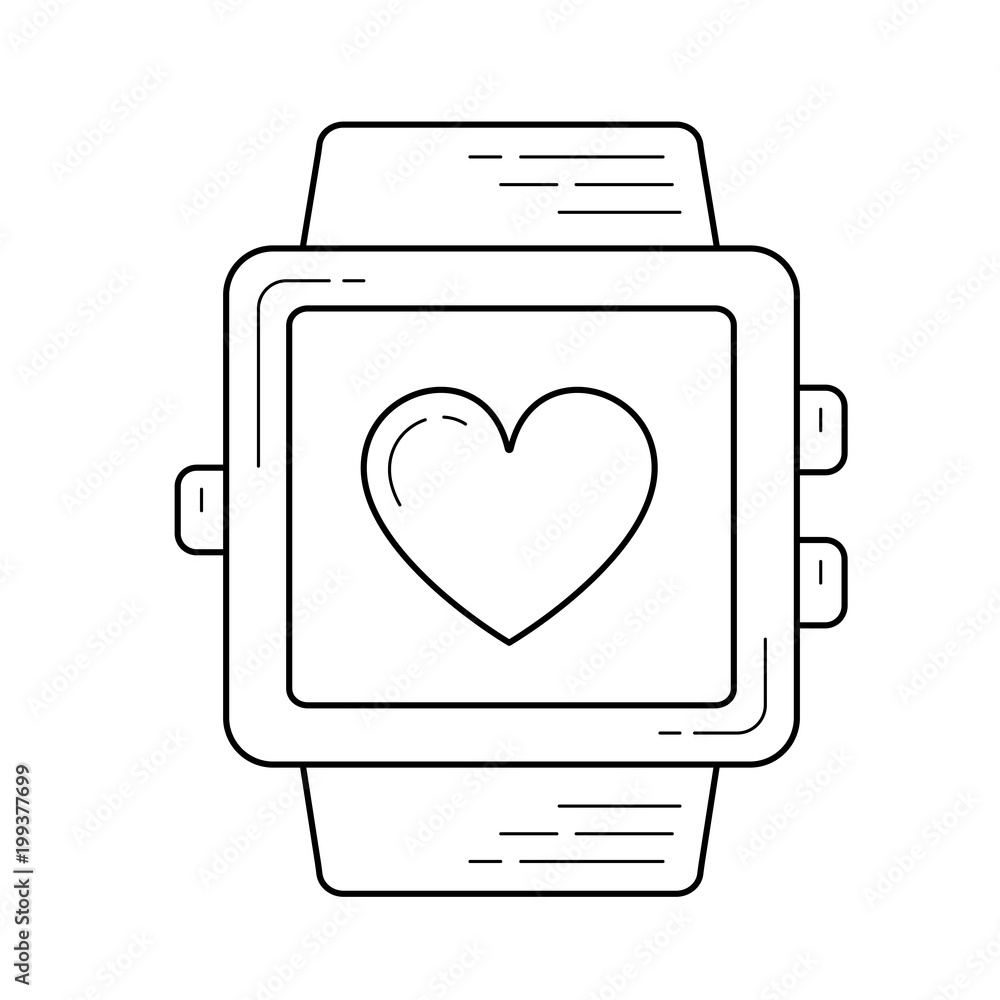 Poster smartwatch with heart vector line icon isolated on white background