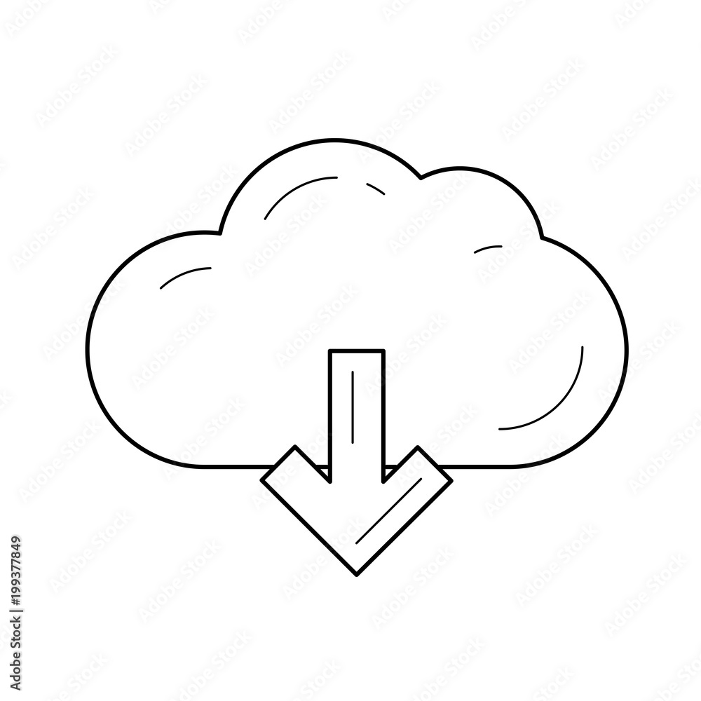 Poster cloud download vector line icon isolated on white background. database backup line icon for infograp