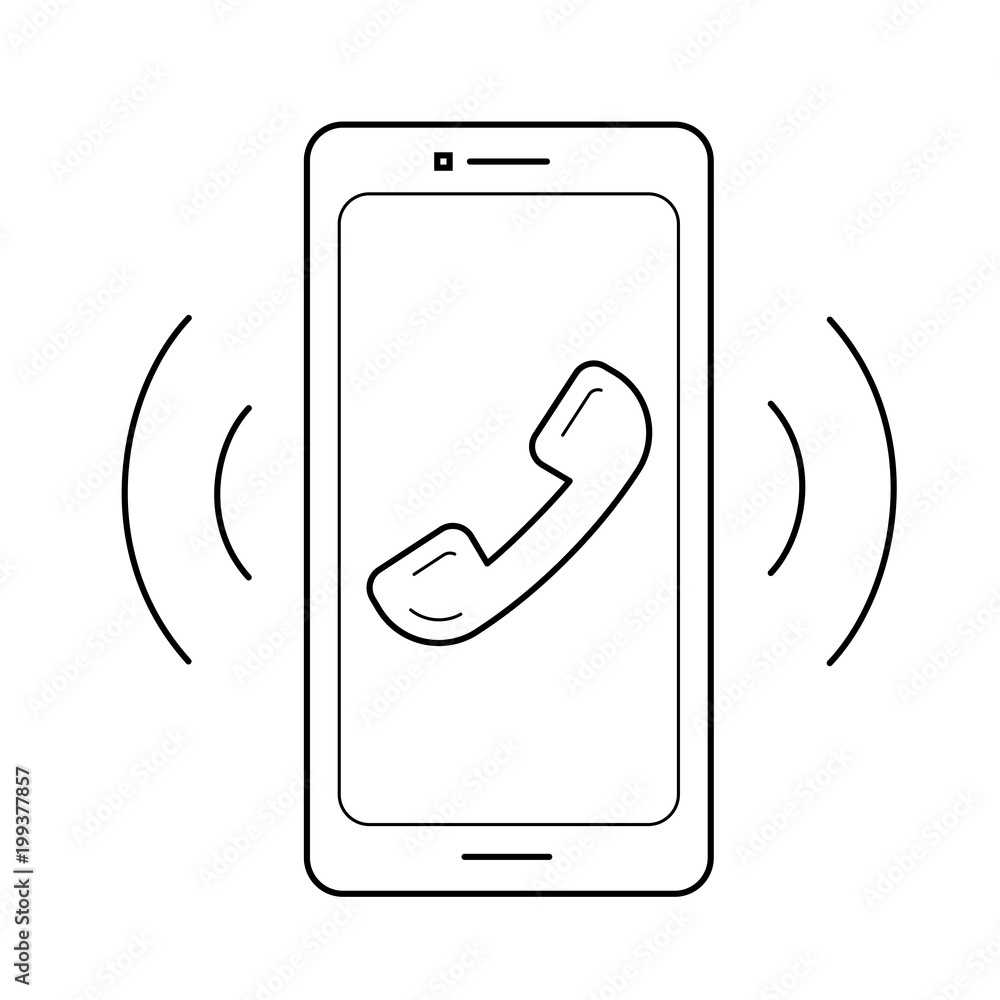 Poster smart phone with vibration and sound vector line icon isolated on white background. smartphone techn