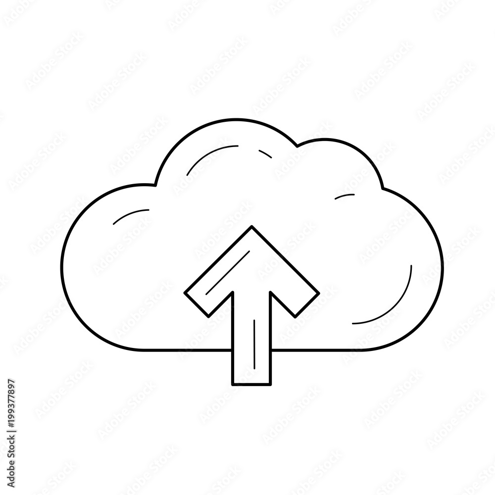 Poster cloud with arrow up vector line icon isolated on white background. cloud storage line icon for infog