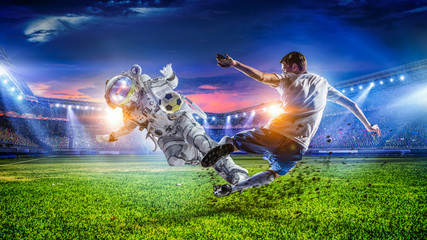 Astronaut play soccer game