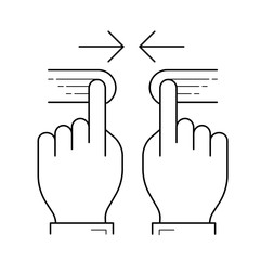 Two hand pinch vector line icon isolated on white background