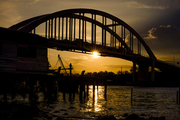 Fototapeta na wymiar sunset near the bridge at Kedah Malaysia