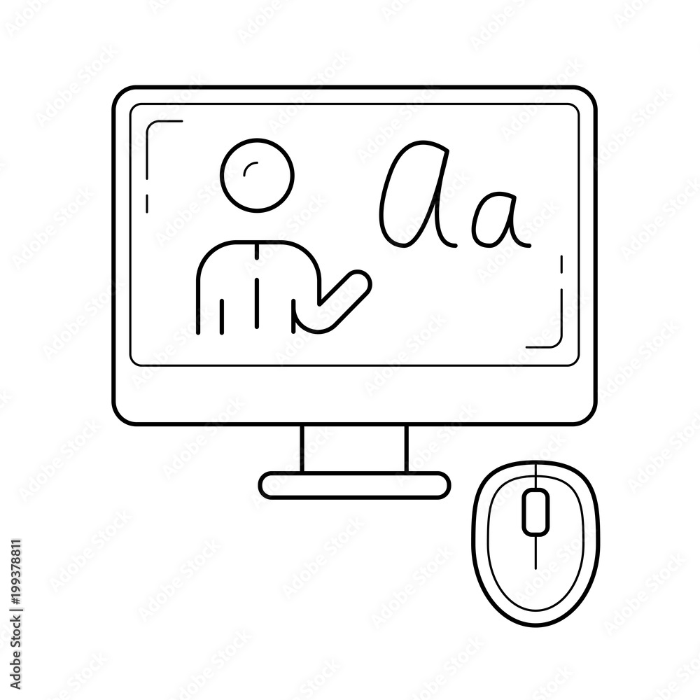 Poster e-learning vector line icon isolated on white background. e-learning line icon for infographic, webs