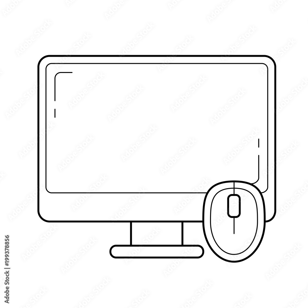Poster computer desktop vector line icon isolated on white background. computer desktop line icon for infog