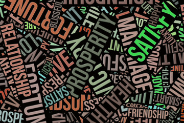 Business abstract, words cloud texture or background. Generative, happy, digital & art.