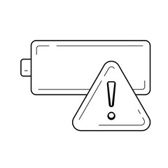 Empty battery with exclamation point vector line icon isolated on white background. Battery with low charge line icon for infographic, website or app.