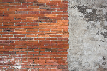 Red color bricks wall with concrete
