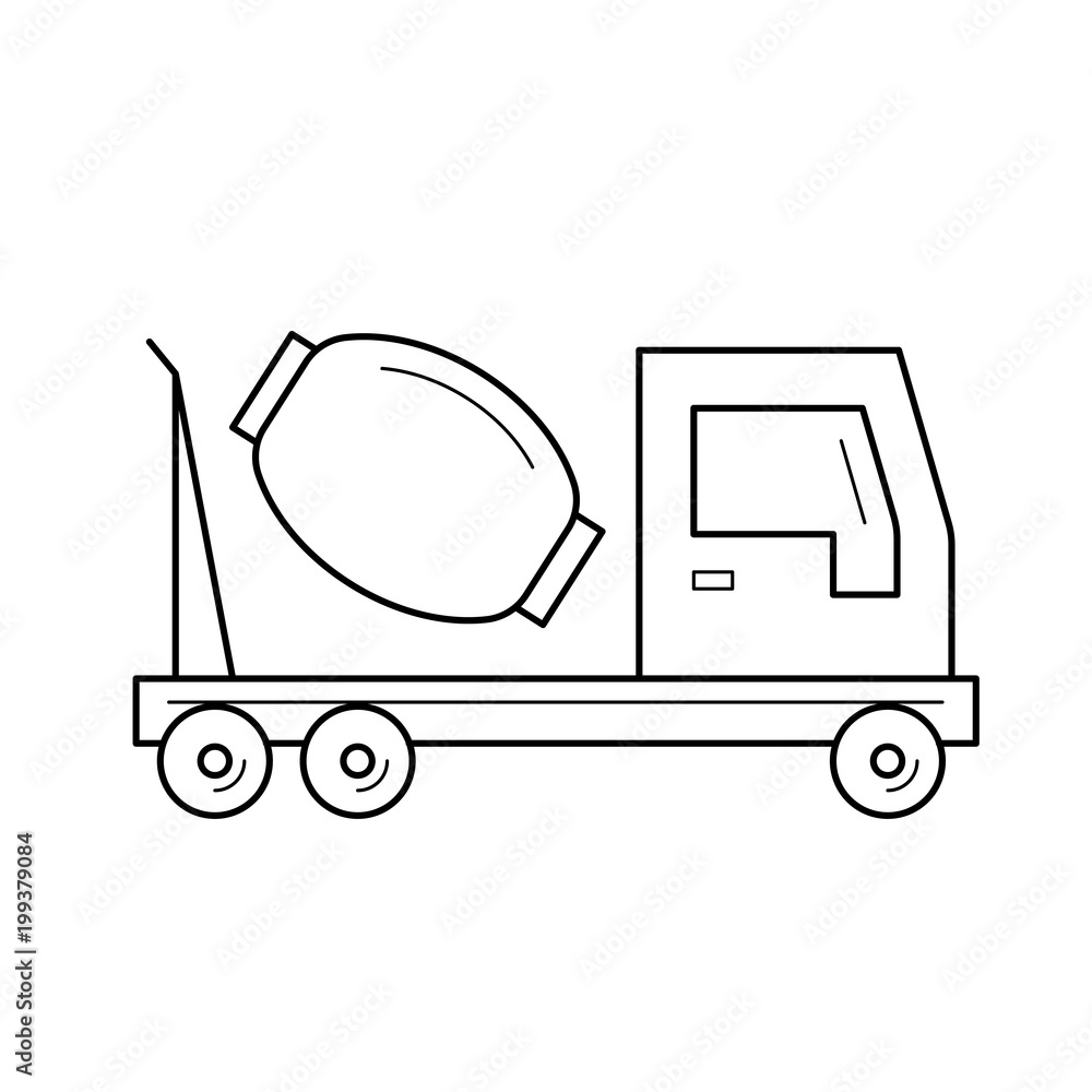 Poster concrete mixer vector line icon isolated on white background. concrete mixer line icon for infograph