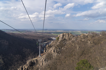 View from a ride with the cable railway from Hexentanzplatz to Thale / Harz mountains Germany