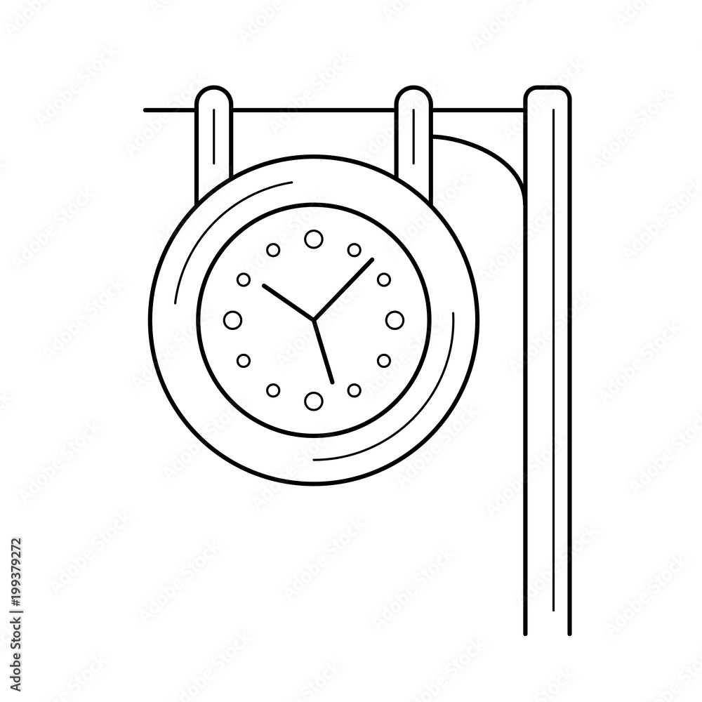 Poster station clock vector line icon isolated on white background. station clock line icon for infographic