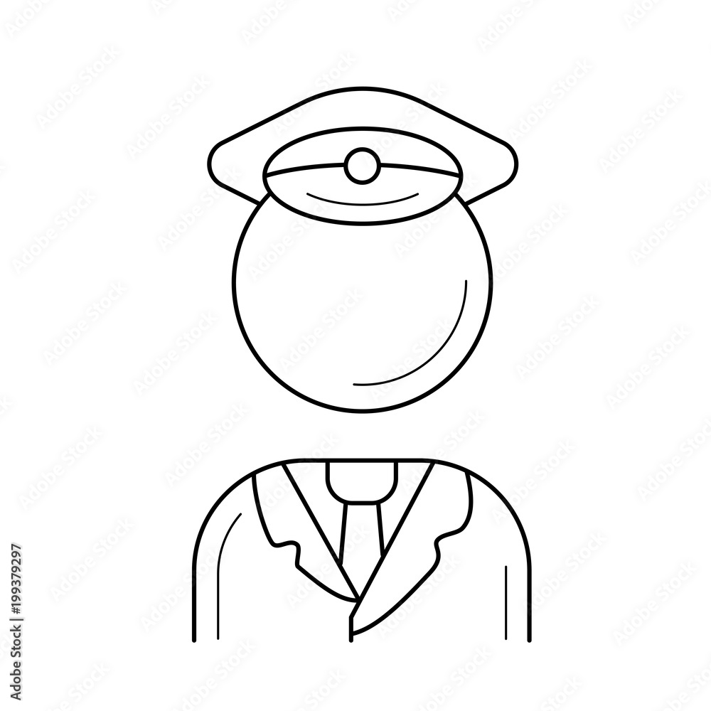 Poster traffic policeman vector line icon isolated on white background. conductor line icon for infographic