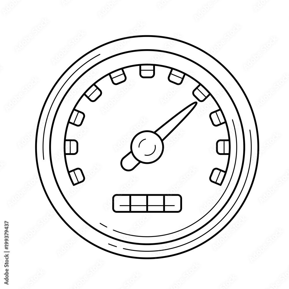 Poster speed limit vector line icon isolated on white background. speed limit gauge line icon for infograph