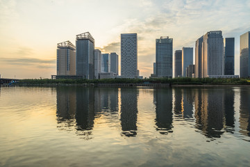 Obraz na płótnie Canvas urban skyline and modern buildings at dusk, cityscape of China.