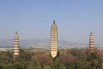 The Pagodas in China (Famous Three Pagodas in Dali, Yunnan province)