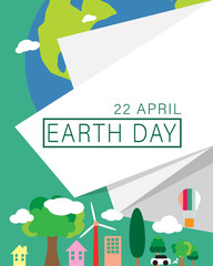 Earth day concept,22 April,The white paper with text decoration and global environment on green background,Vector illustration design.EPS10