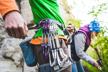 Climber and climbing equipment.