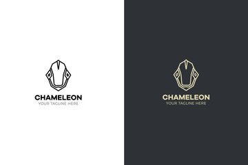 Stylized geometric Chameleon head illustration. Vector icon tribal lizard design
