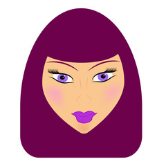 vector illustration, avatar, female face, purple hair