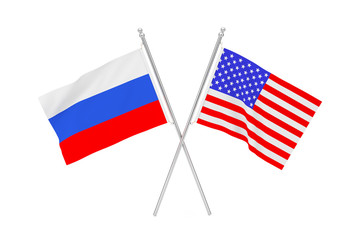 Crossed USA and Russia Flag. 3d Rendering