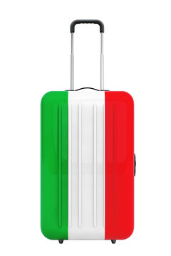 Travel to Italy Concep. Suitcase with Italy Flag. 3d Rendering