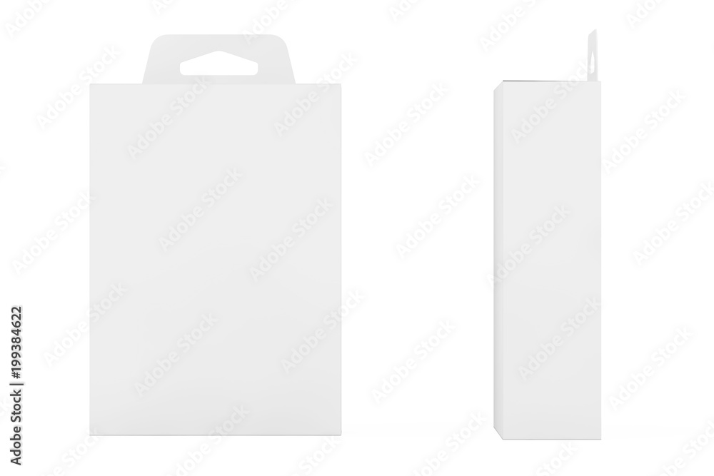 Aufkleber mockup white product package box with hang slot. 3d rendering