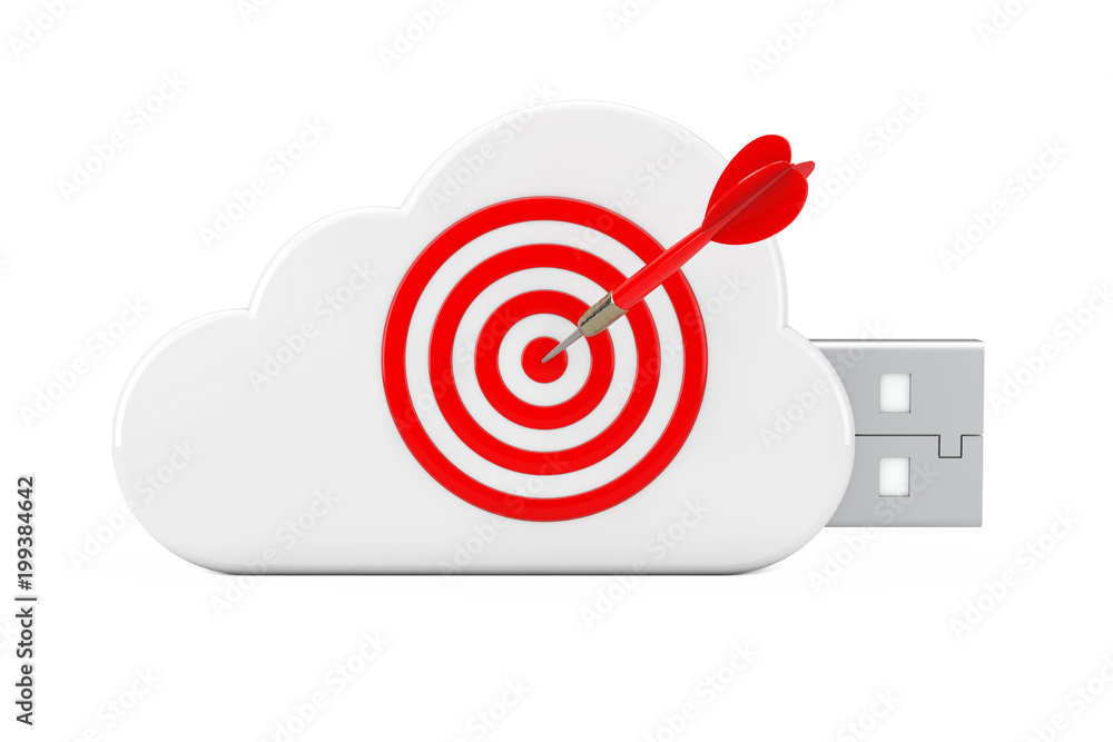 Leinwandbilder white usb flash drive in cloud shape with darts target. 3d rendering