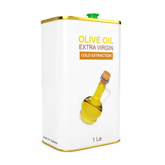 Abstract Logo Olive Oil Extra Virgin Metal Can. 3d Rendering